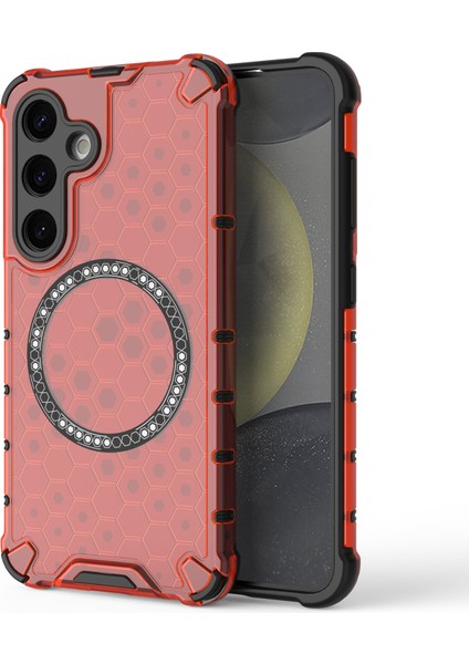 Samsung Galaxy S24 Manyetik Kılıf Petek Tpu+Pc Düşmeye Karşı Telefon Kılıfı-Kırmızı (Yurt Dışından)