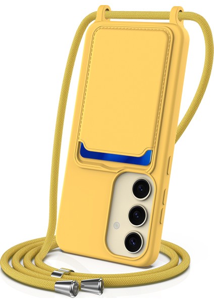 Samsung Galaxy A55 5g Kılıfı Sıvı Silikon Kart Tutucu Arka Telefon Kılıfı Ayarlanabilir Kordonlu-Sarı (Yurt Dışından)