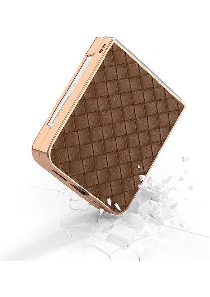 Abeel Samsung Galaxy Z Flip6 5g Kılıf Dokuma Dokulu Galvanik Kenar Deri Kaplamalı Pc Telefon Kılıfı-Kahverengi (Yurt Dışından) fırsatları