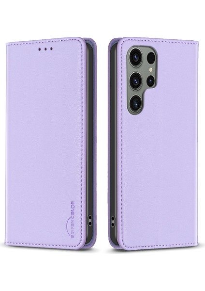 Bınfen Color BF18 Samsung Galaxy S24 Ultra Kılıf Kart Tutucu Manyetik Kapanan Kapak-Mor (Yurt Dışından)