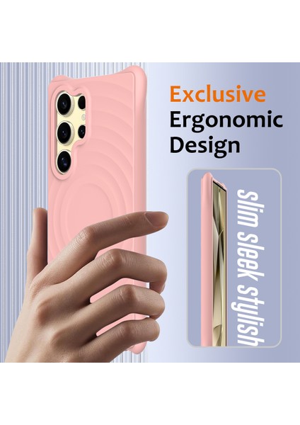 Samsung Galaxy S25 Ultra Kılıf Için Magsafe Dalgalı Doku Sıvı Silikon Koruyucu Kılıf ile Uyumlu Kayış-Pembe (Yurt Dışından) modelleri