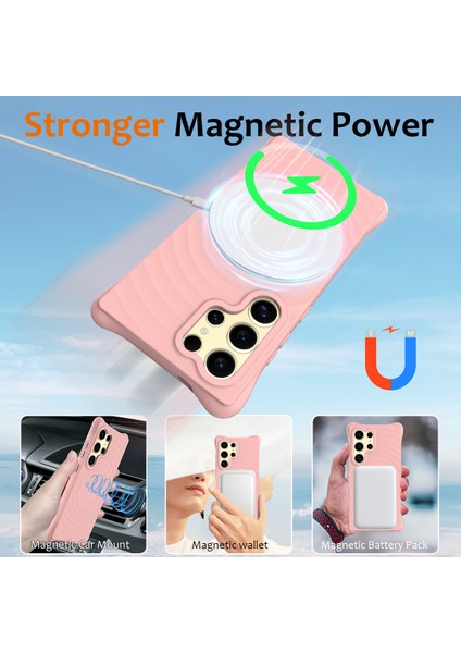 Samsung Galaxy S25 Ultra Kılıf Için Magsafe Dalgalı Doku Sıvı Silikon Koruyucu Kılıf ile Uyumlu Kayış-Pembe (Yurt Dışından) indirimleri
