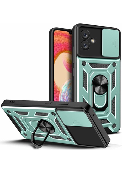Samsung Galaxy A04E 4G/F04 4G/M04 4g Için Sürgülü Kamera Telefon Kılıfı, Kickstand ile Sert Pc Yumuşak Tpu Koruyucu Sağlam Telefon Kılıfı-Yeşil (Yurt Dışından)