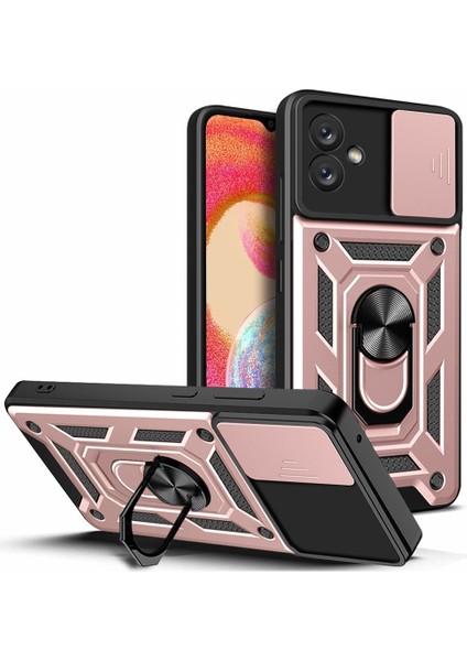 Samsung Galaxy A04E 4G/F04 4G/M04 4g Için Sürgülü Kamera Telefon Kılıfı, Ayaklı Sert Pc Yumuşak Tpu Koruyucu Sağlam Telefon Kılıfı-Rose Goldı (Yurt Dışından)