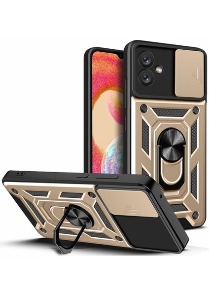 Samsung Galaxy A04E 4G/F04 4G/M04 4g Için Sürgülü Kamera Telefon Kılıfı, Kickstand ile Sert Pc Yumuşak Tpu Koruyucu Sağlam Telefon Kılıfı-Altın (Yurt Dışından)
