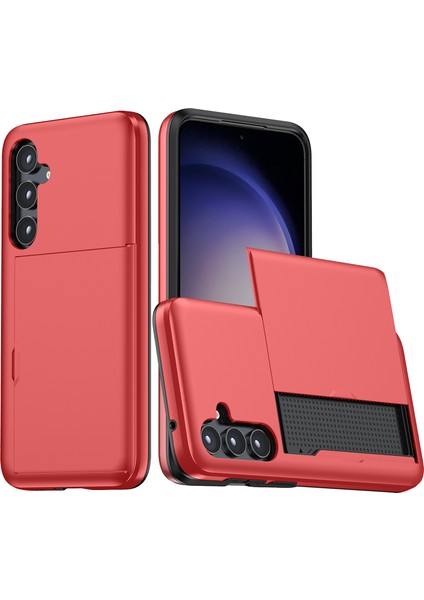 Samsung Galaxy S25 Kılıf Kart Tutucu Tpu+Pc Telefon Arka Kapağı-Kırmızı (Yurt Dışından)