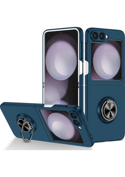 Samsung Galaxy Z Flip6 5g Kılıf Döndürülebilir Halka Destekli Sert Pc Telefon Kılıfı-Koyu Mavi (Yurt Dışından)