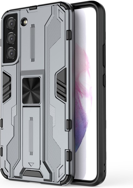 Samsung Galaxy S22 5g-Gri Için Kickstand ile Darbeye Dayanıklı Sert Pc+Yumuşak Tpu Hibrit Koruyucu Kılıf (Yurt Dışından)