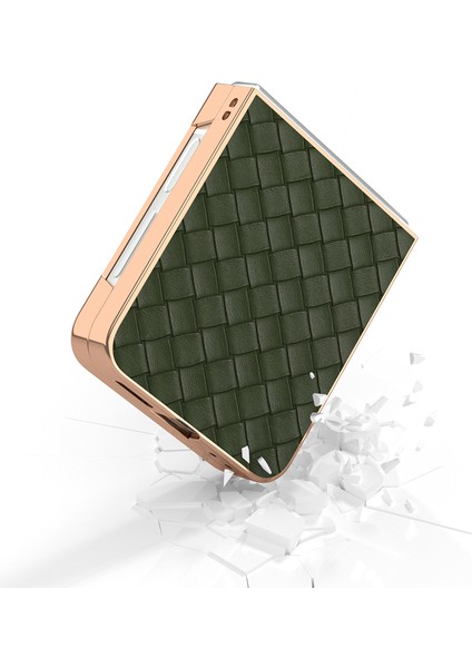 Abeel Samsung Galaxy Z Flip6 5g Kılıf Dokuma Dokulu Galvanik Kenar Deri Kaplamalı Pc Telefon Kılıfı-Yeşil (Yurt Dışından) fırsatları