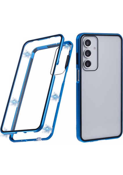 Samsung Galaxy A16 4g/5g Kılıf Çift Taraflı Temperli Cam Manyetik Şeffaf Telefon Kılıfı-Mavi (Yurt Dışından)