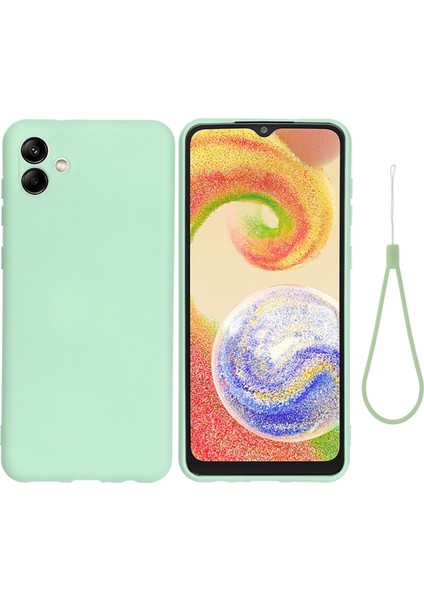 Samsung Galaxy A04 4g (164,4 x 76,3 x 9,1 Mm) Sıvı Silikon Telefon Kılıfı Çizilmez Yumuşak Elyaf Astarlı Kamera Koruma Kılıfı Kayışlı-Yeşil (Yurt Dışından)