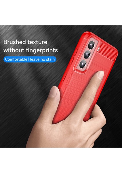 1.8mm Isı Dağıtıcı Tpu Kılıf Çizilmez Düşmez Karbon Fiber Dokulu Telefon Kılıfı Fırçalanmış Yüzeyli Samsung Galaxy S21 4g/5g-Kırmızı (Yurt Dışından) modelleri