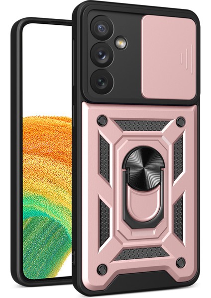 Samsung Galaxy A34 5g Darbeye Dayanıklı Tpu+Pc Kılıfı Halka Destekli Kayar Kamera Koruyucu Çizilmez Arka Kapak-Rose Goldı (Yurt Dışından)