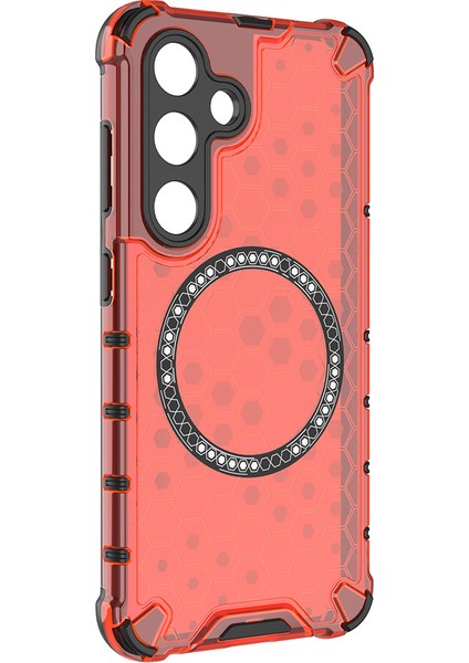 Samsung Galaxy S25 Kılıfı Magsafe Honeycomb Tasarım Tpu+Pc Telefon Kılıfı-Kırmızı ile Uyumlu (Yurt Dışından) modelleri