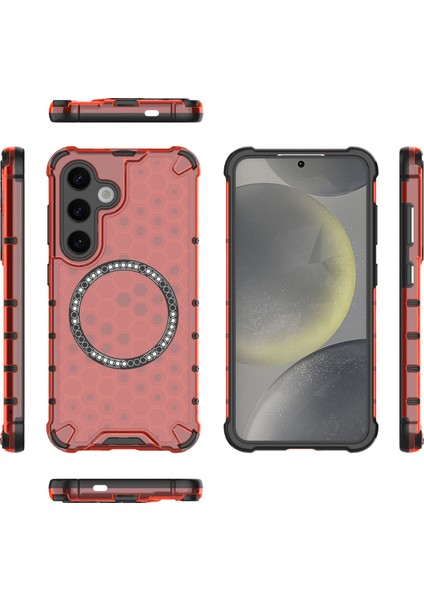 Samsung Galaxy S25 Kılıfı Magsafe Honeycomb Tasarım Tpu+Pc Telefon Kılıfı-Kırmızı ile Uyumlu (Yurt Dışından) fırsatları