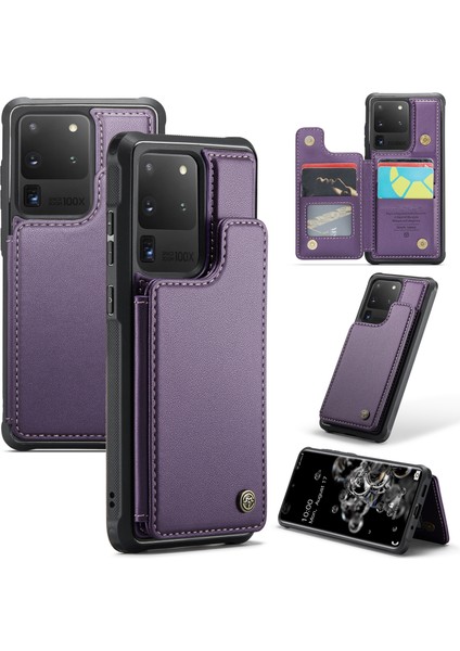 Samsung Galaxy S20 Ultra Telefon Kılıfı Caseme C22 Deri Arka Kapak Rfıd Engelleme Kart Yuvaları Ile-Mor (Yurt Dışından)