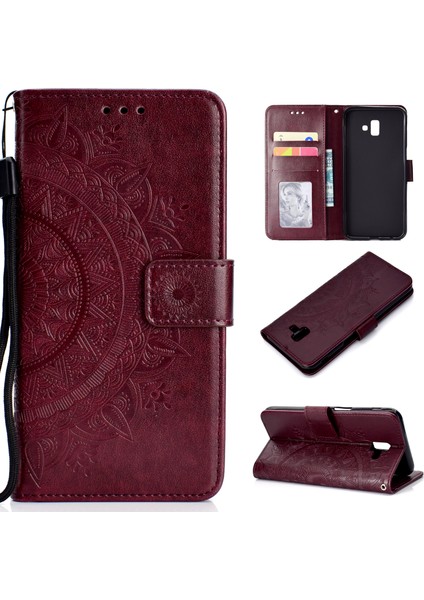 Baskılı Mandala Desenli [cüzdan Standı] Deri Cep Telefonu Kılıfı Kabuğu Samsung Galaxy J6 Plus/j6 Prime-Kahverengi (Yurt Dışından)