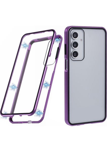 Samsung Galaxy A16 4g/5g Kılıf Çift Taraflı Temperli Cam Manyetik Şeffaf Telefon Kılıfı-Mor (Yurt Dışından)