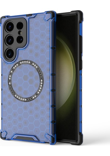 Samsung Galaxy S23 Ultra Manyetik Kılıf Tpu+Pc Telefon Kılıfı Petek Şok Emici-Mavi (Yurt Dışından)