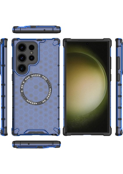 Samsung Galaxy S23 Ultra Manyetik Kılıf Tpu+Pc Telefon Kılıfı Petek Şok Emici-Mavi (Yurt Dışından) fiyatları