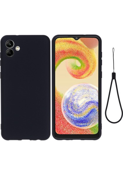 Samsung Galaxy A04 4g (164,4 x 76,3 x 9,1 Mm) Sıvı Silikon Telefon Kılıfı Çizilmez Yumuşak Elyaf Astarlı Kamera Koruma Kılıfı Kayışlı-Siyah (Yurt Dışından)