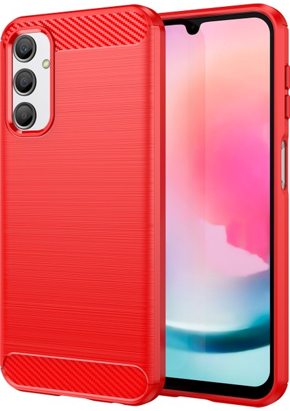 Samsung Galaxy A24 4g (162,1 x 77,6 x 8,3 Mm) Çizilmez Telefon Kılıfı Karbon Fiber Doku Fırçalanmış Yüzey Koruyucu Arka Kapak-Kırmızı (Yurt Dışından)