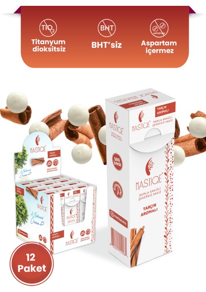 Damla Sakızlı Şekersiz Sakız 20 gr x 12 Adet Tarçın