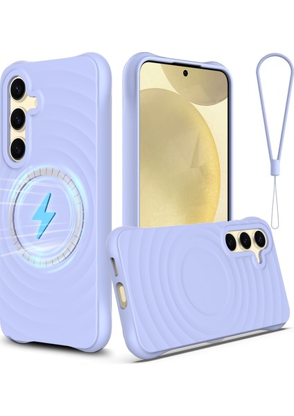 Samsung Galaxy S25+ Kılıf Için Magsafe Dalgalı Doku Sıvı Silikon Koruyucu Kılıf ve Kayış-Mor ile Uyumlu (Yurt Dışından)