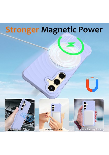 Samsung Galaxy S25+ Kılıf Için Magsafe Dalgalı Doku Sıvı Silikon Koruyucu Kılıf ve Kayış-Mor ile Uyumlu (Yurt Dışından) indirimleri