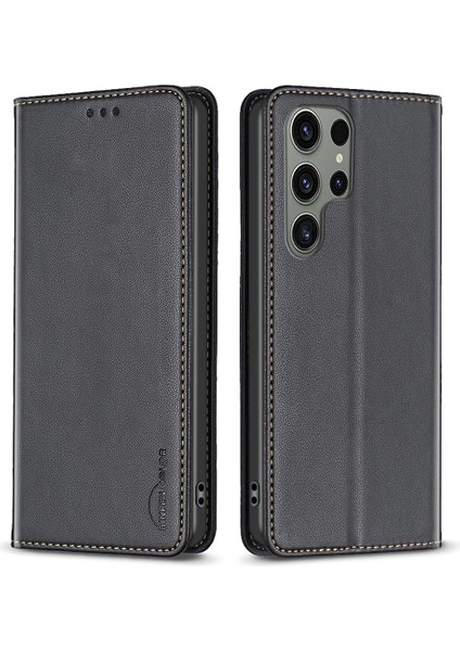 Bınfen Color BF18 Samsung Galaxy S24 Ultra Kılıf Kart Tutucu Manyetik Kapatma Kapağı-Siyah (Yurt Dışından)