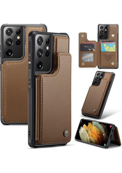 Samsung Galaxy S21 Ultra 5g Telefon Kılıfı Caseme C22 Deri Arka Kapak Rfıd Engelleme Kart Yuvaları Ile-Kahverengi (Yurt Dışından)