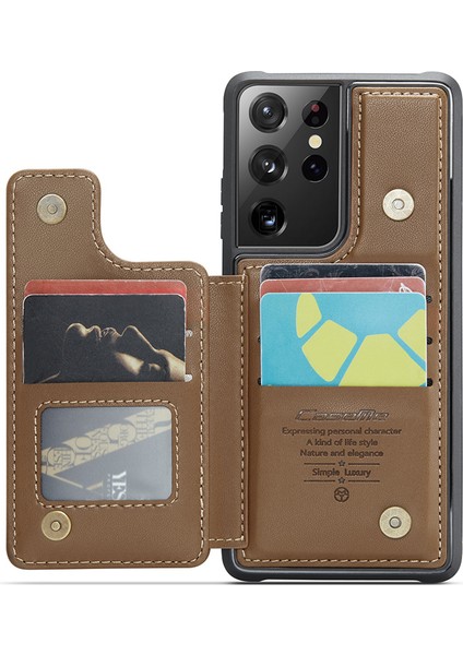 Samsung Galaxy S21 Ultra 5g Telefon Kılıfı Caseme C22 Deri Arka Kapak Rfıd Engelleme Kart Yuvaları Ile-Kahverengi (Yurt Dışından) fiyatları