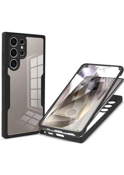Samsung Galaxy S24 Ultra Kılıf Akrilik+Tpu Tam Gövde Koruma Telefon Kılıfı Pet Ekran Filmi-Siyah (Yurt Dışından)