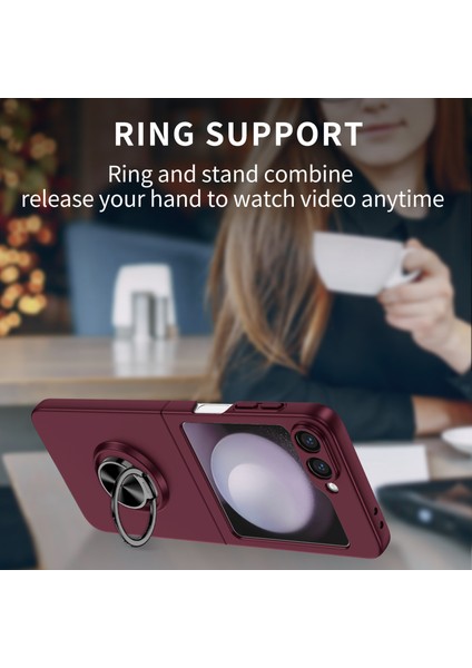 Samsung Galaxy Z Flip6 5g Kılıf Döndürülebilir Halka Destekli Sert Pc Telefon Kılıfı-Şarap Kırmızısı (Yurt Dışından) fırsatları