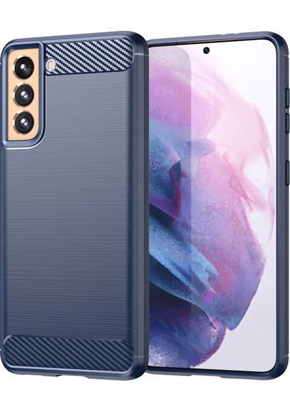 1.8mm Isı Dağıtıcı Tpu Kılıf Çizilmez Düşmez Karbon Fiber Dokulu Telefon Kılıfı Fırçalanmış Yüzeyli Samsung Galaxy S21 4g/5g-Mavi (Yurt Dışından)