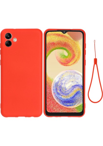 Samsung Galaxy A04 4g (164,4 x 76,3 x 9,1 Mm) Sıvı Silikon Telefon Kılıfı Çizilmez Yumuşak Elyaf Astarlı Kamera Koruma Kılıfı Kayışlı-Kırmızı (Yurt Dışından)