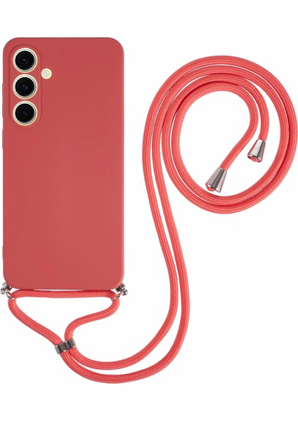 Samsung Galaxy S25 Çapraz Askılı Kılıf Esnek Tpu Fiber Astarlı Darbeye Dayanıklı Telefon Kılıfı-Alıç Kırmızısı (Yurt Dışından)