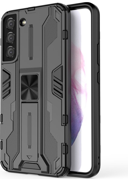 Samsung Galaxy S22 5g-Siyah Için Darbeye Dayanıklı Sert Pc+Yumuşak Tpu Hibrit Koruyucu Kılıf ve Ayaklık (Yurt Dışından)