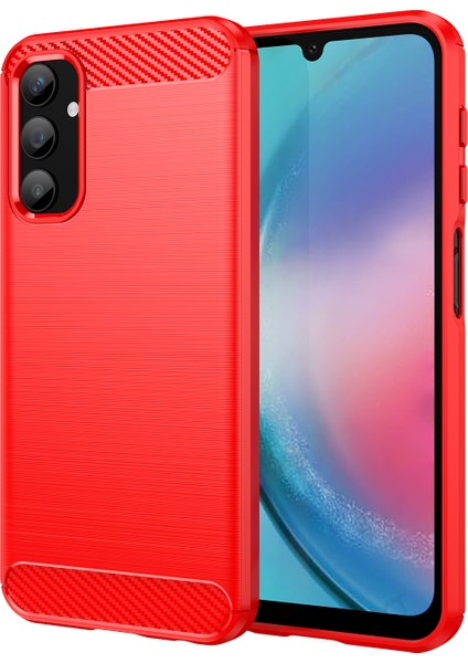 Samsung Galaxy A25 5g Fırçalanmış Telefon Kılıfı Karbon Fiber Doku Esnek Tpu Kapak-Kırmızı (Yurt Dışından)
