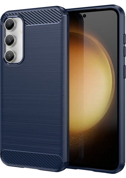 Samsung Galaxy S23 Fe Yumuşak Tpu Fırçalanmış Telefon Kılıfı Karbon Fiber Doku Telefon Arka Kapağı-Mavi (Yurt Dışından)