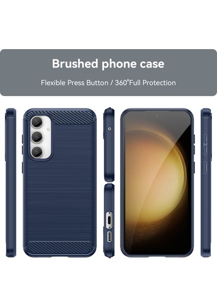 Samsung Galaxy S23 Fe Yumuşak Tpu Fırçalanmış Telefon Kılıfı Karbon Fiber Doku Telefon Arka Kapağı-Mavi (Yurt Dışından) modelleri