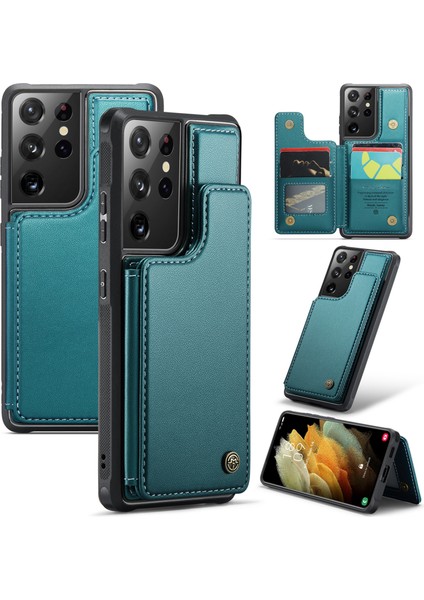 Samsung Galaxy S21 Ultra 5g Telefon Kılıfı Caseme C22 Deri Arka Kapak Rfıd Engelleme Kart Yuvaları Ile-Yeşil (Yurt Dışından)