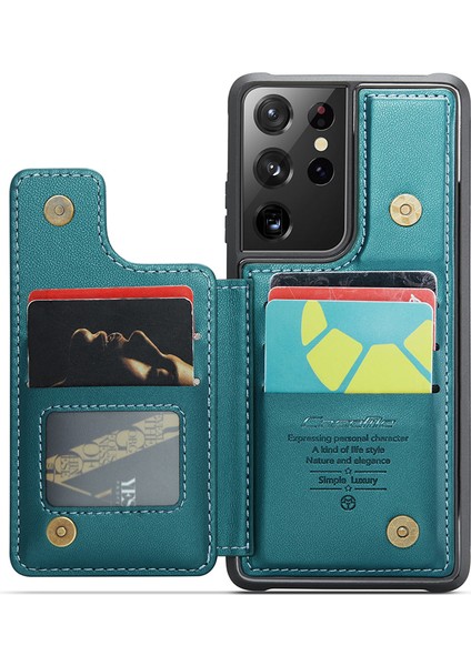 Samsung Galaxy S21 Ultra 5g Telefon Kılıfı Caseme C22 Deri Arka Kapak Rfıd Engelleme Kart Yuvaları Ile-Yeşil (Yurt Dışından) fiyatları