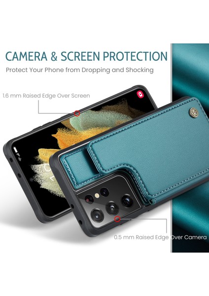 Samsung Galaxy S21 Ultra 5g Telefon Kılıfı Caseme C22 Deri Arka Kapak Rfıd Engelleme Kart Yuvaları Ile-Yeşil (Yurt Dışından) indirimleri