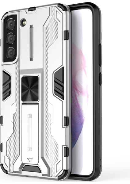 Samsung Galaxy S22 5g Için Darbeye Dayanıklı Sert Pc + Yumuşak Tpu Hibrit Koruyucu Kılıf Kickstand ile - Gümüş (Yurt Dışından)