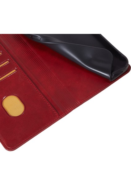 Samsung Galaxy S22 5g Manyetik Kapanış Cüzdan Telefon Kılıfı Dana Doku Pu Deri Kabuk-Kırmızı (Yurt Dışından) fiyatları