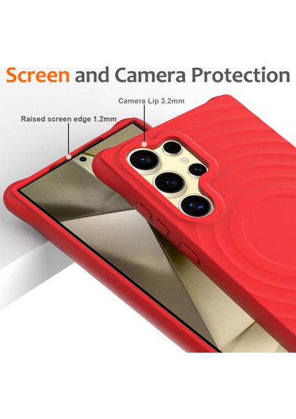 Samsung Galaxy S25 Ultra Kılıf Için Magsafe Dalgalı Doku Sıvı Silikon Koruyucu Kılıf Kayışlı-Kırmızı ile Uyumlu (Yurt Dışından) fırsatları