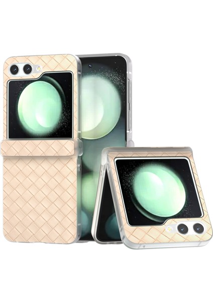 Samsung Galaxy Z Flip6 5g Kılıf Dokuma Doku Menteşe Koruma Deri + Pc Katlanır Telefon Kılıfı-Bej (Yurt Dışından)