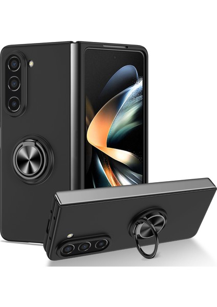 Samsung Galaxy Z Fold5 5g Ring Kickstand Telefon Kılıfı Desteği Araç Montajı Sert Pc Koruyucu Kılıf-Siyah (Yurt Dışından)