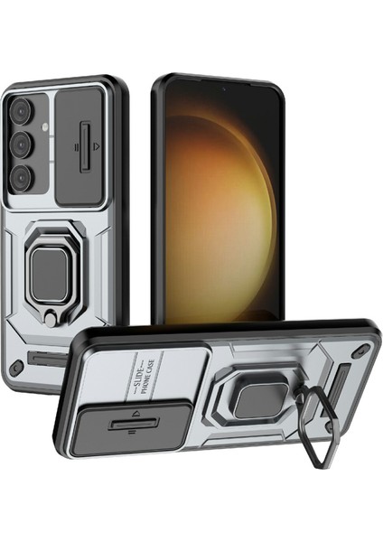 Samsung Galaxy A56 5g Kılıf Pc+Tpu Kickstand Telefon Koruyucu Lens Kapağı Ile-Gri (Yurt Dışından)